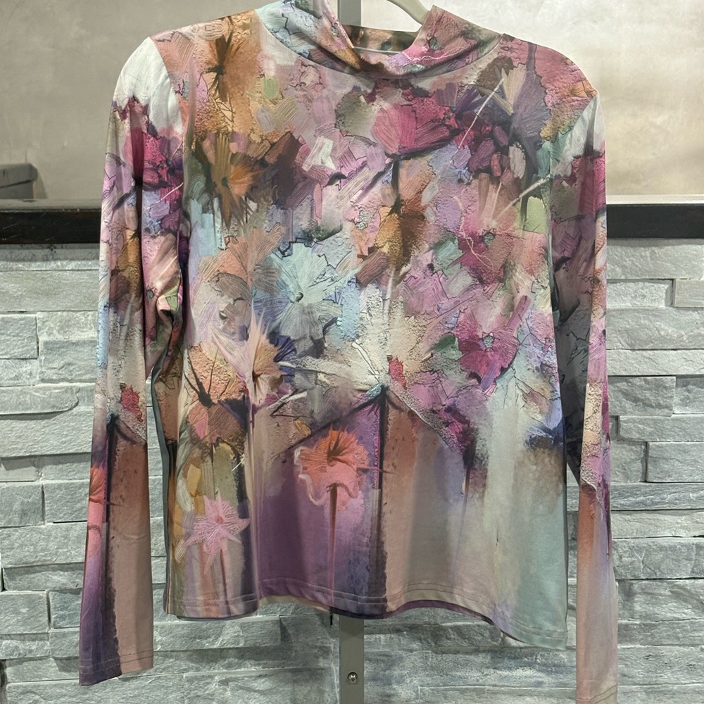 Women's Floral Watercolor Long Sleeve Top - Pink Multi